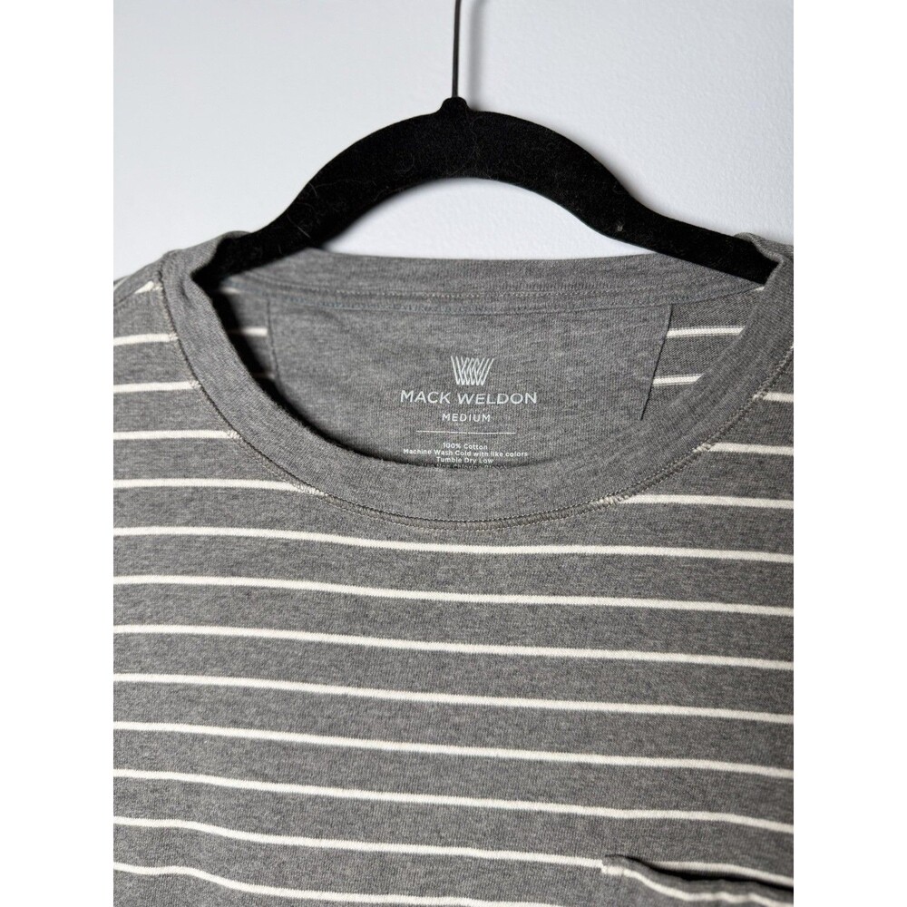 Mack Weldon Men's Medium Grey Striped Cotton Short Sleeve Crew Neck Pocket Tee - Picture 4 of 10